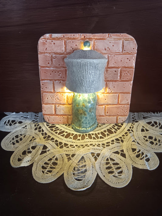 Ceramic Square Tile Wall Lamp Brick Orange Teal Lights Up