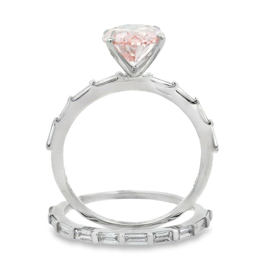 3.50ct Oval Lab Grown Pink Diamond Ring 14kt White Gold - Gems by Gigi