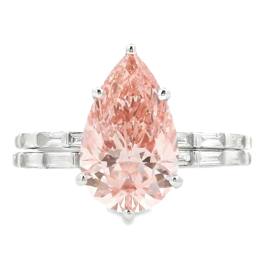 3.50ct Pear Lab Grown Pink Diamond Bridal Set 14kt White Gold - Gems by Gigi