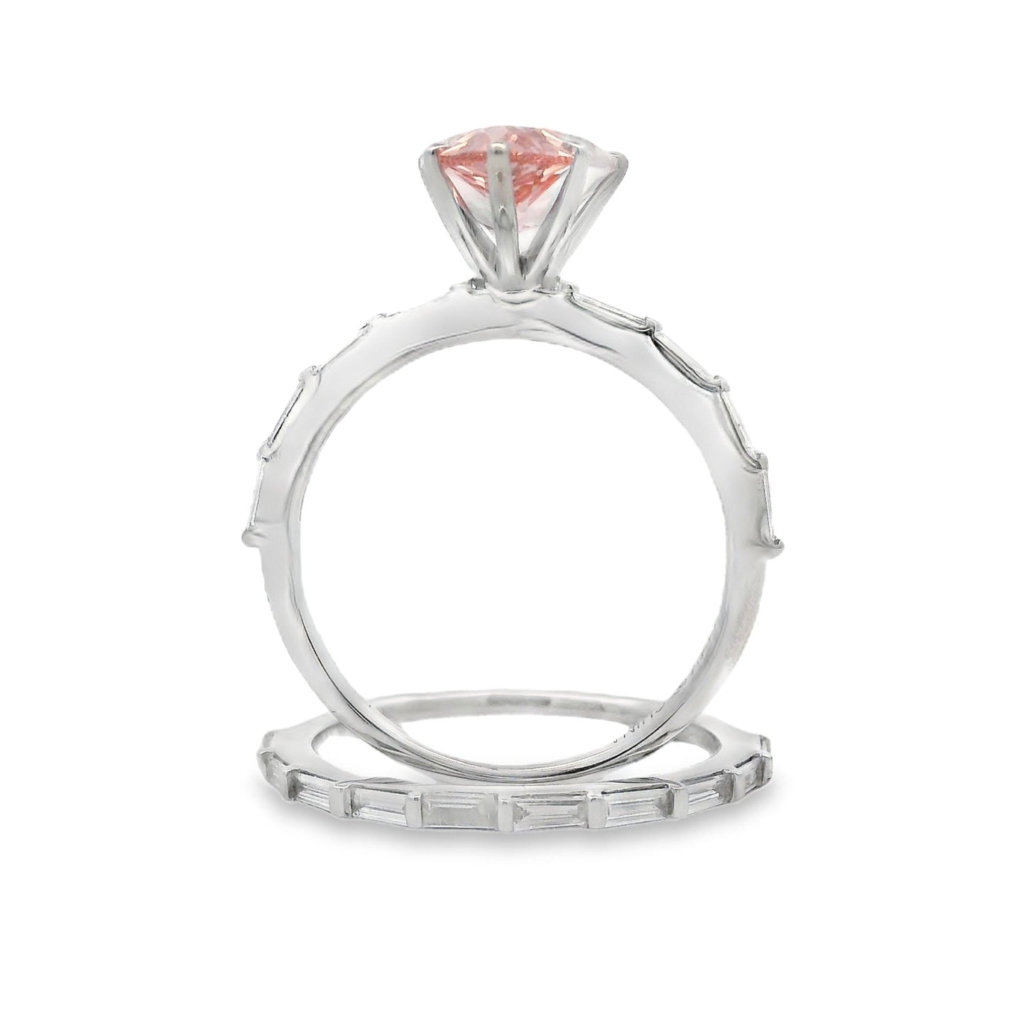 3.50ct Pear Lab Grown Pink Diamond Bridal Set 14kt White Gold - Gems by Gigi