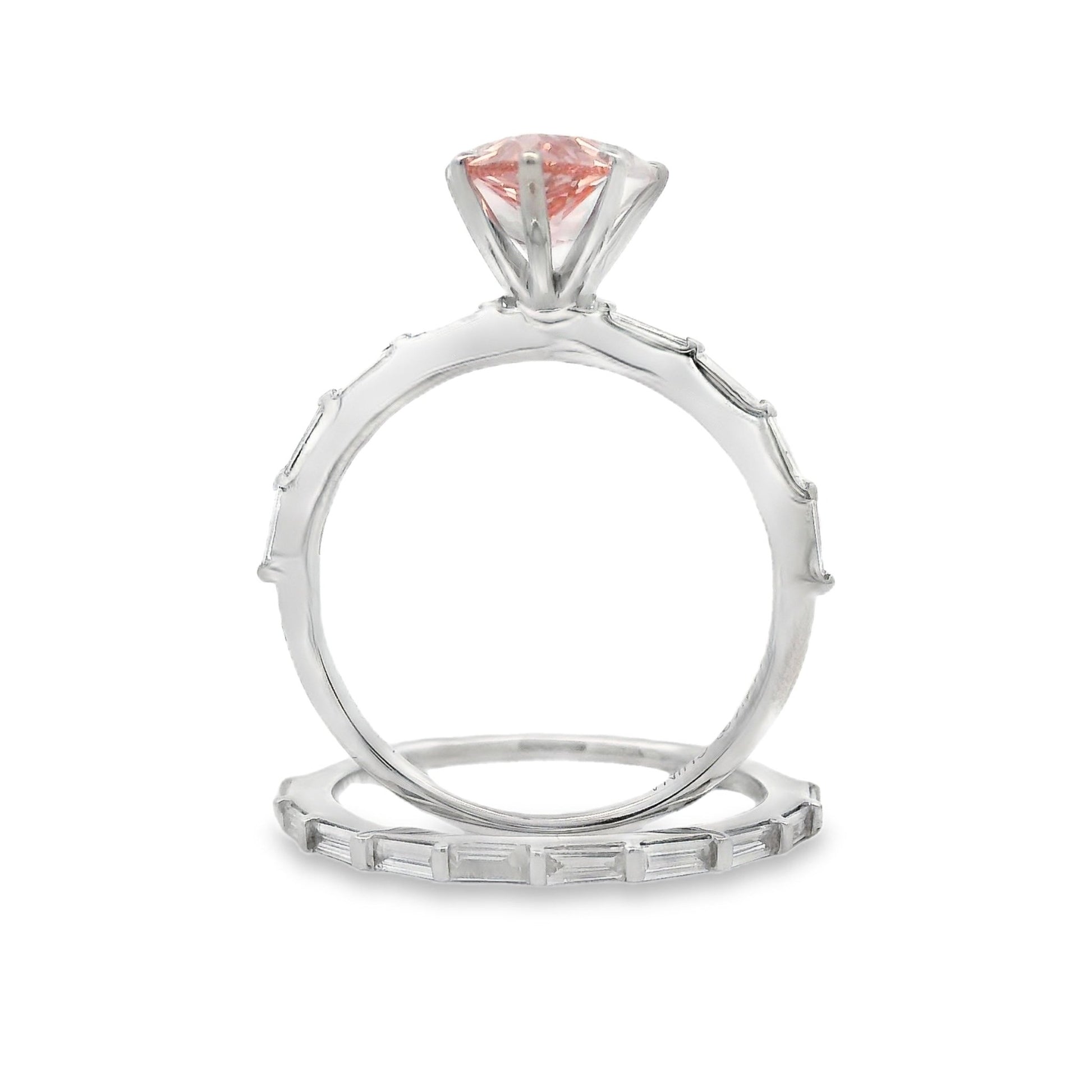 3.50ct Pear Lab Grown Pink Diamond Bridal Set 14kt White Gold - Gems by Gigi