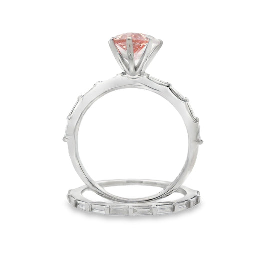 3.50ct Pear Lab Grown Pink Diamond Bridal Set 14kt White Gold - Gems by Gigi