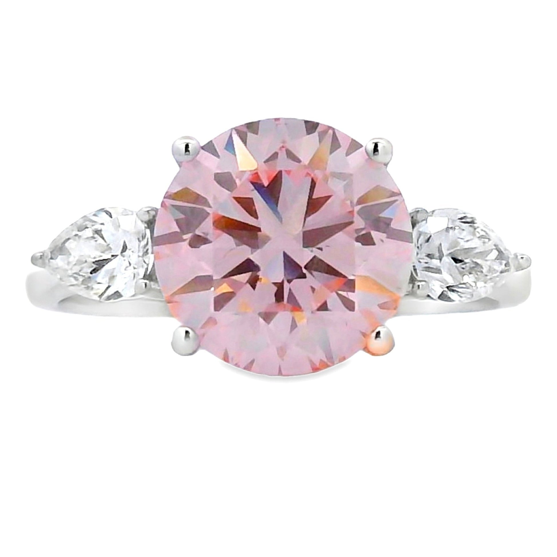 3.50ct Pink Lab Grown Diamond Three-Stone Ring in 14kt White Gold - Gems by Gigi