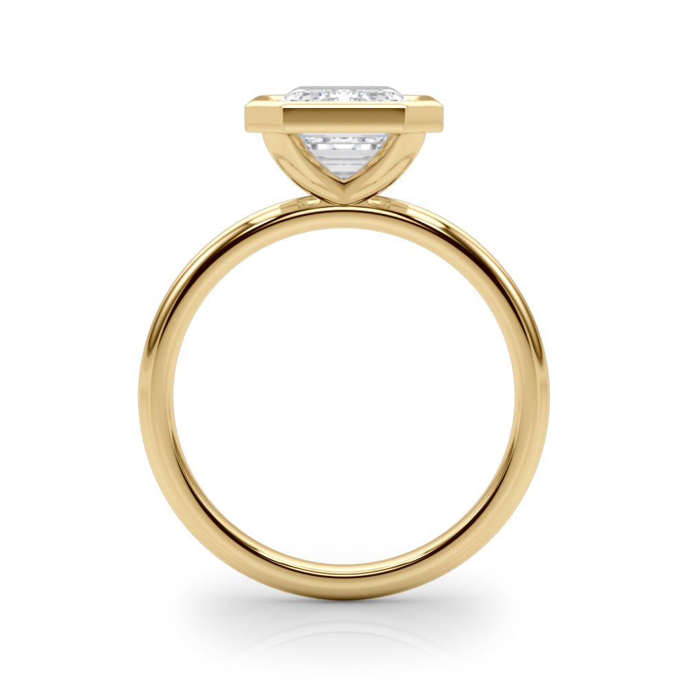 3ct Lab Grown Diamond Emerald Cut Bezel Set Solitaire Engagement Ring 14kt Yellow Gold - Gems by Gigi