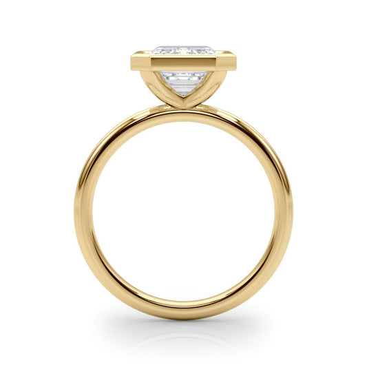 3ct Lab Grown Diamond Emerald Cut Bezel Set Solitaire Engagement Ring 14kt Yellow Gold - Gems by Gigi