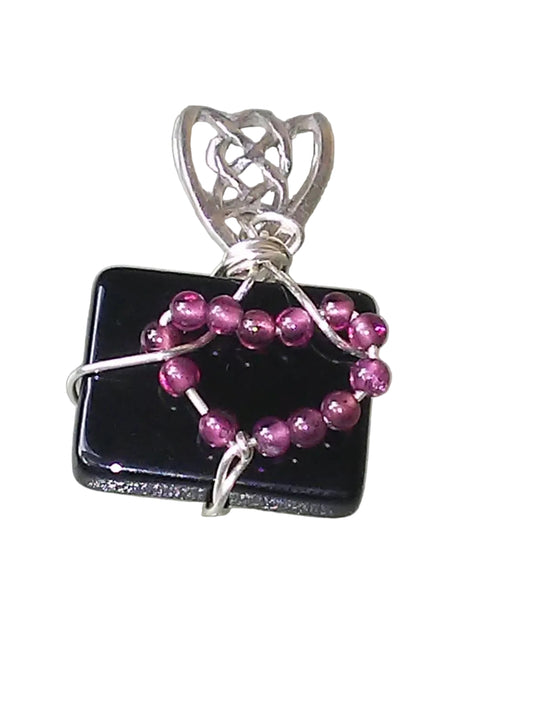 Heart Pendant Garnet Onyx Celtic Bail Sterling Silver