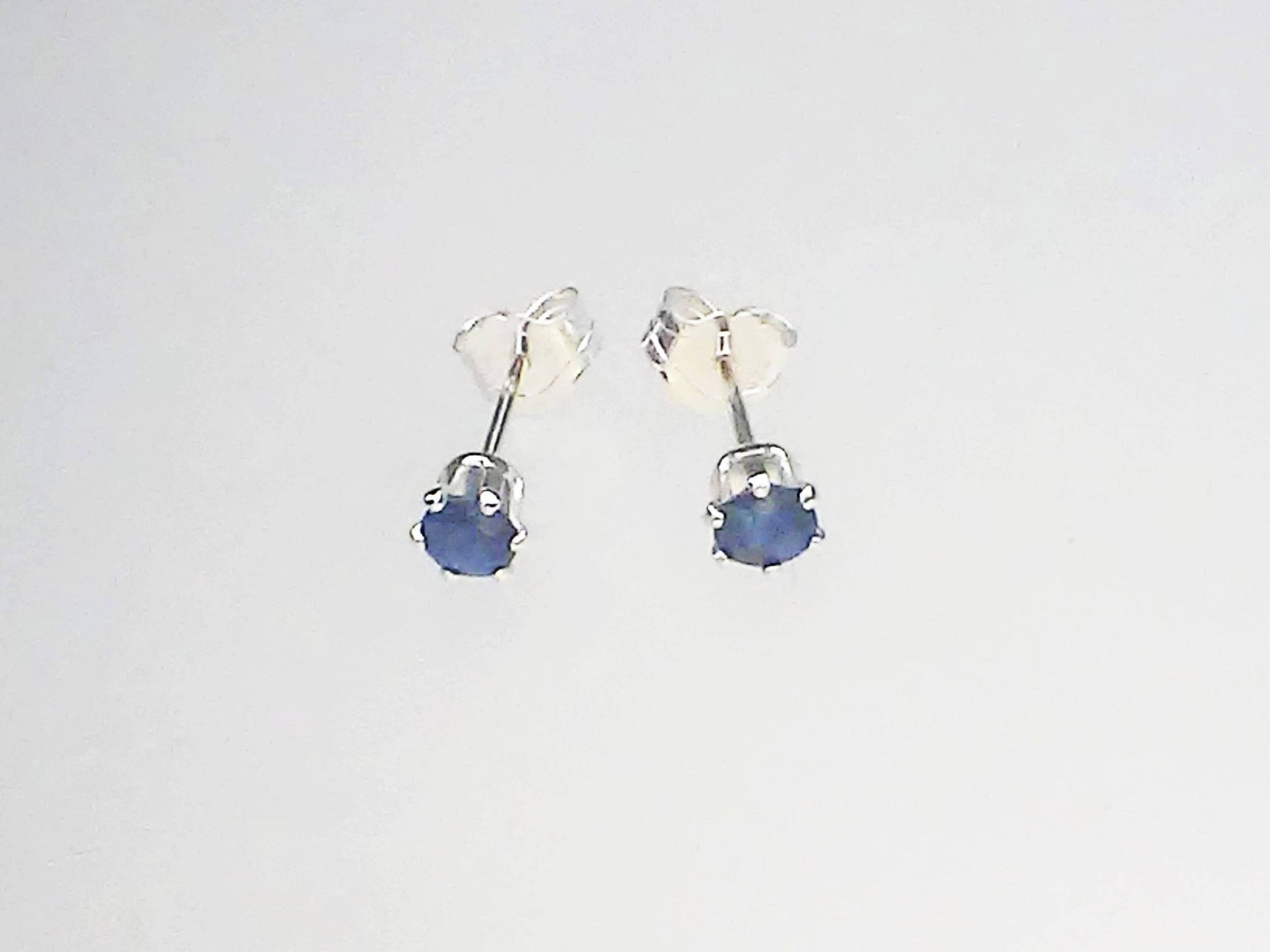 3mm Round Stud Sapphire Earrings Sterling Silver - Gems by Gigi