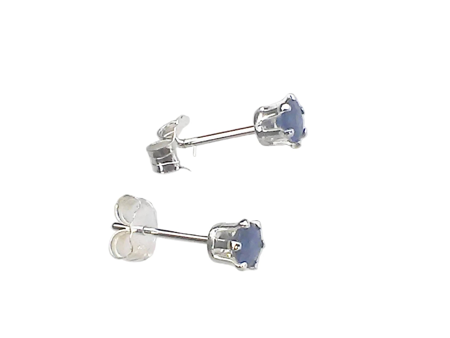 3mm Round Stud Sapphire Earrings Sterling Silver - Gems by Gigi