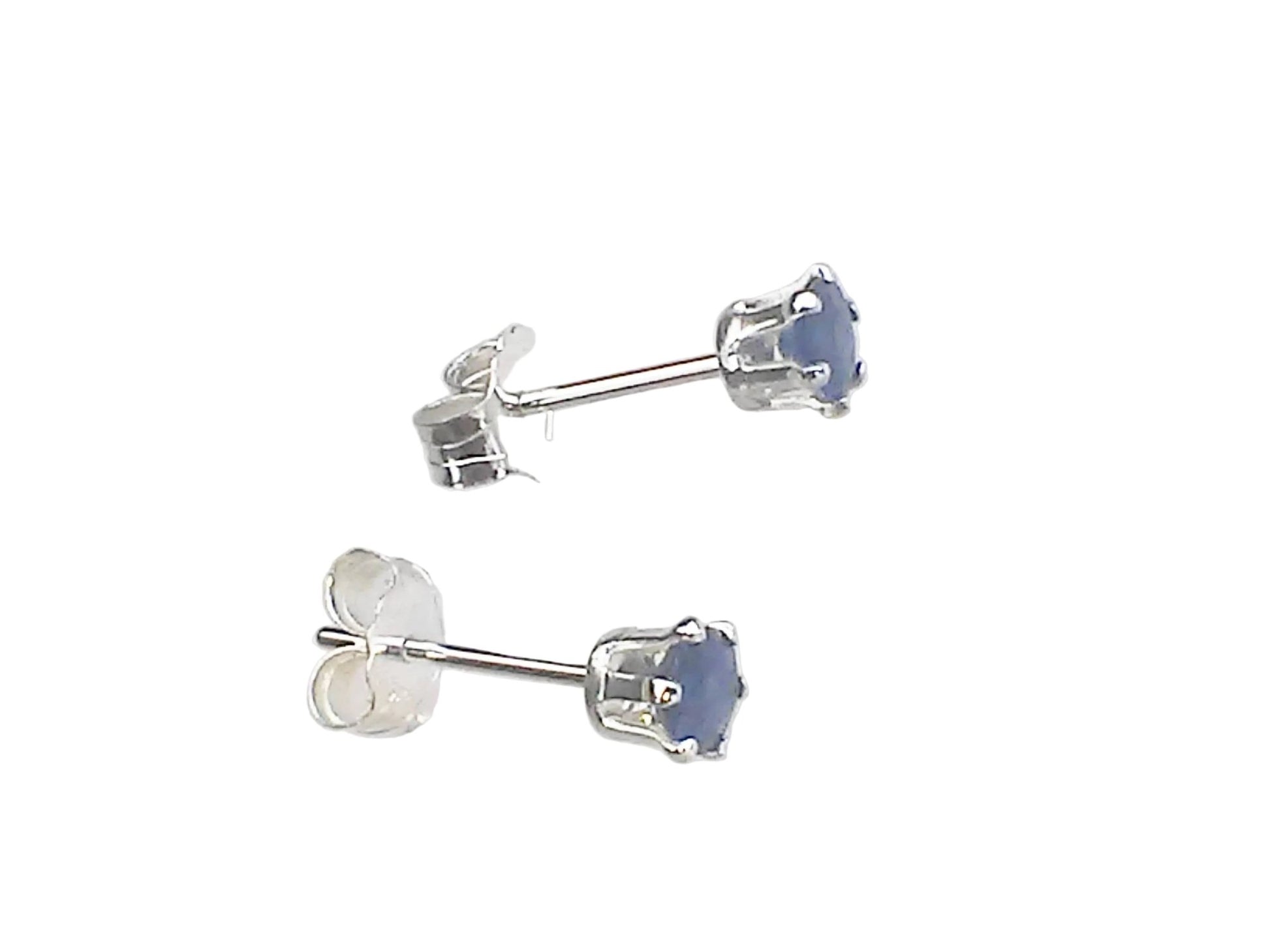 3mm Round Stud Sapphire Earrings Sterling Silver - Gems by Gigi