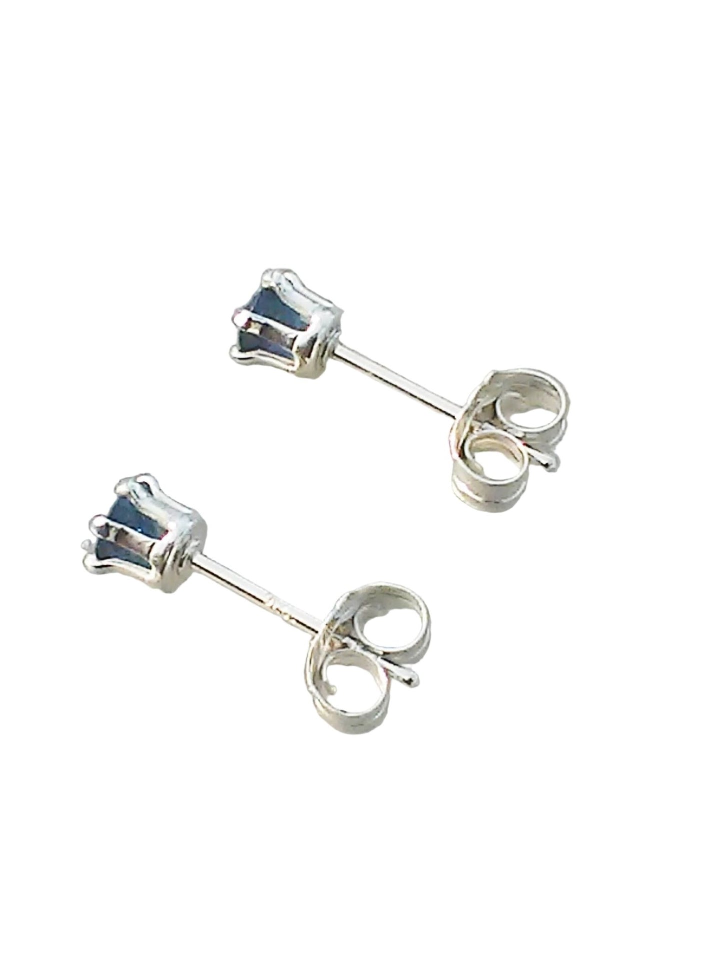 3mm Round Stud Sapphire Earrings Sterling Silver - Gems by Gigi