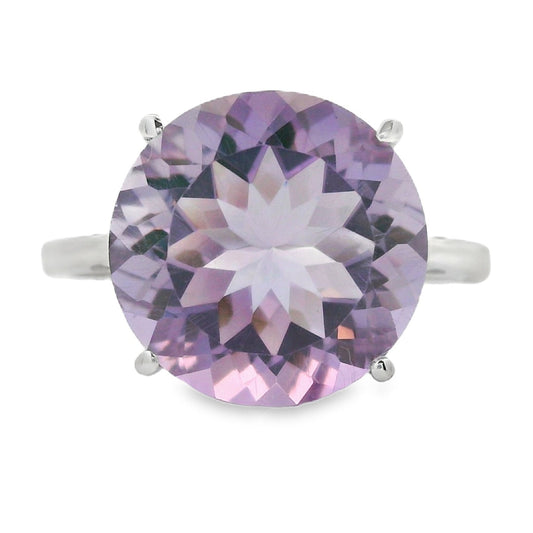 4.75ct Amethyst Solitaire Ring Sterling Silver Round Cut Purple Statement Ring - Gems by Gigi