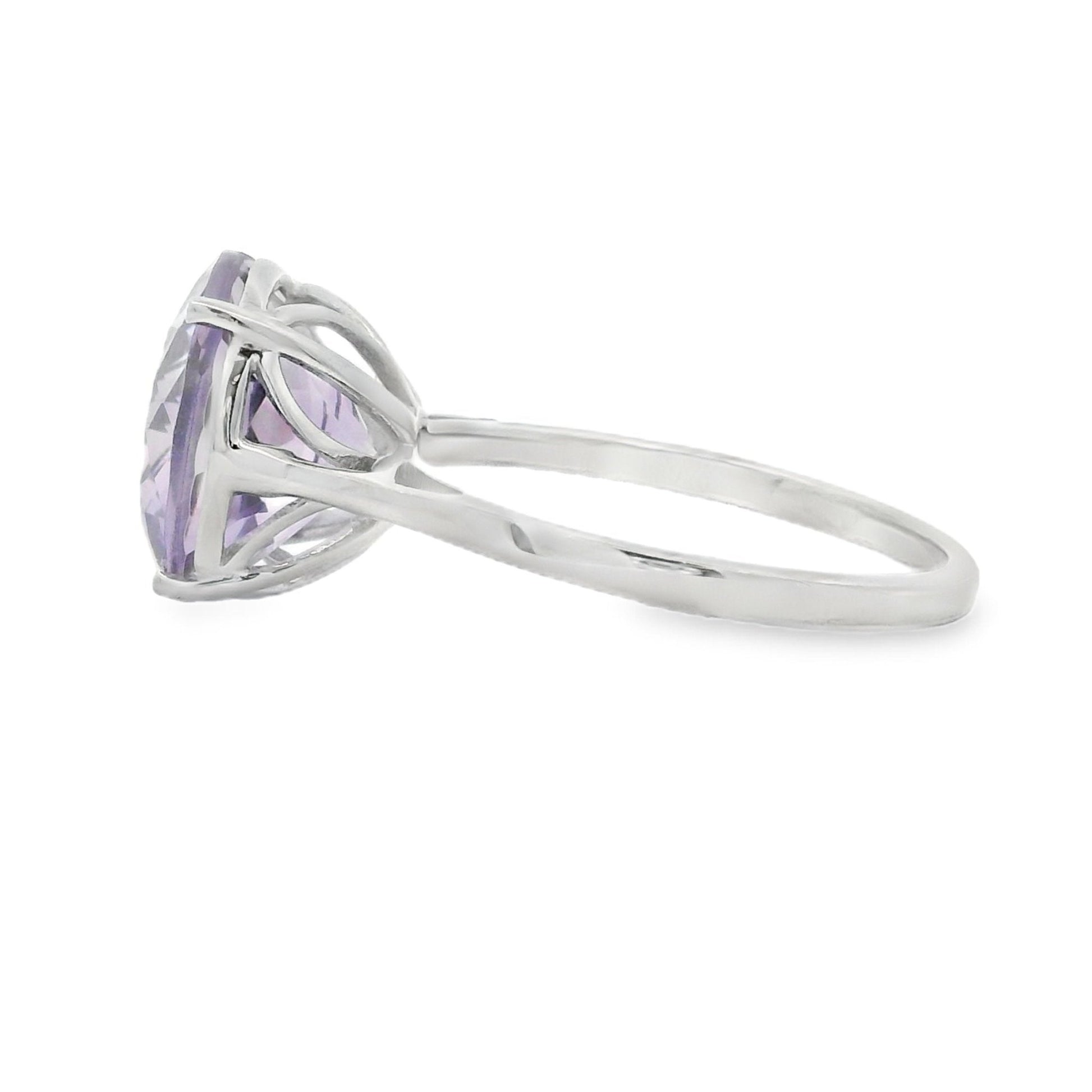 4.75ct Amethyst Solitaire Ring Sterling Silver Round Cut Purple Statement Ring - Gems by Gigi