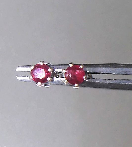 Natural Ruby Round Stud Earrings Sterling Silver 3mm Studs