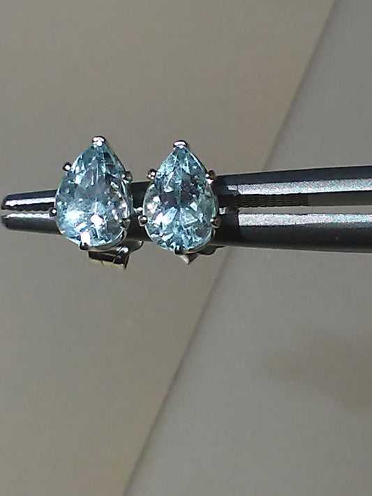 Pear Aquamarine Stud Earrings