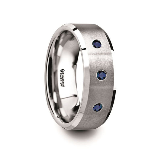 NAUTILUS Sapphire Mens Wedding Band Ring Tungsten Carbide 8mm