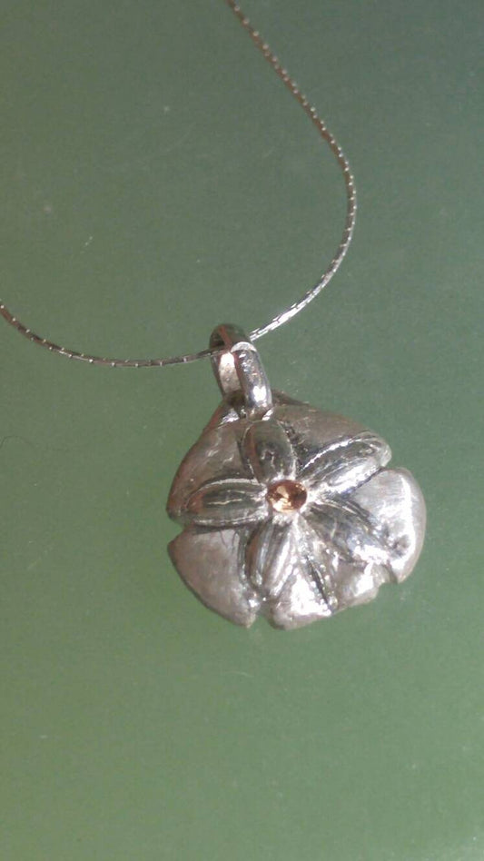 Sand Dollar Padparadscha Sapphire Pendant Fine Silver