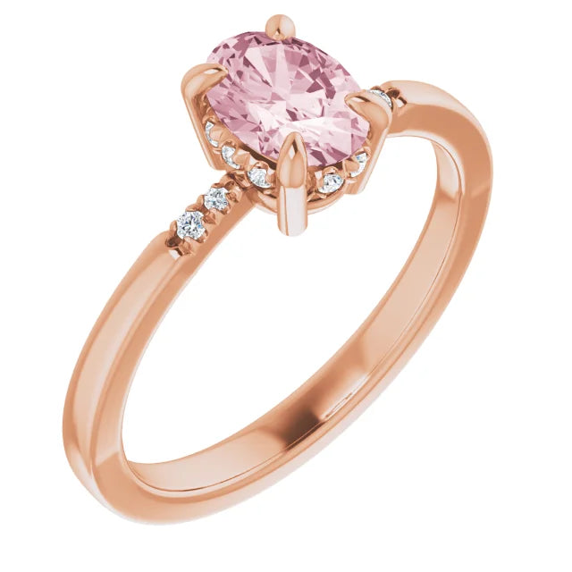 Natural Pink Morganite and .06ct Natural Diamond Claw-Prong Ring