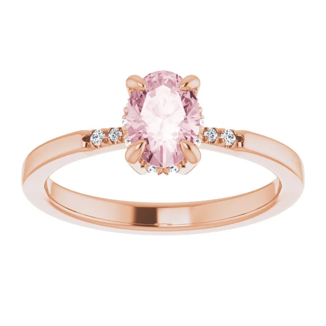 Natural Pink Morganite and .06ct Natural Diamond Claw-Prong Ring