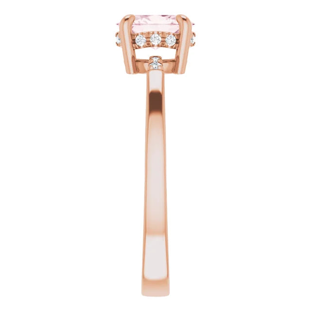 Natural Pink Morganite and .06ct Natural Diamond Claw-Prong Ring