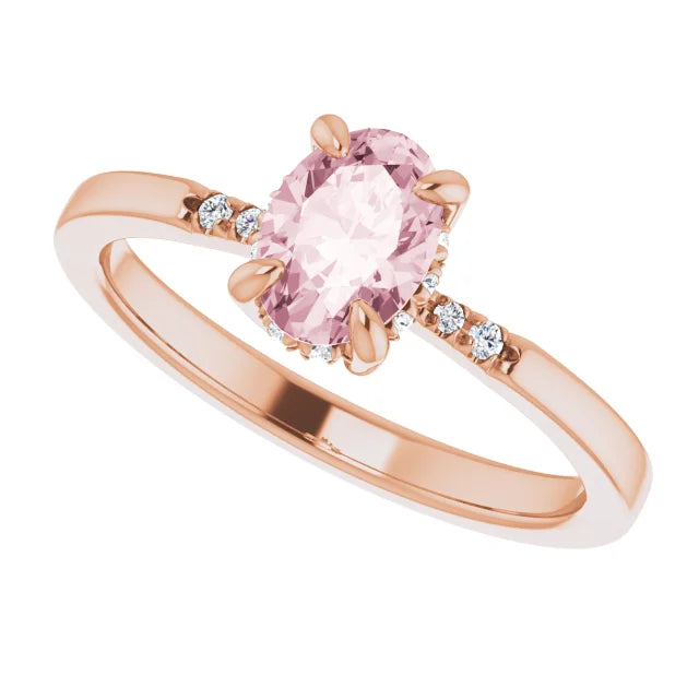 Natural Pink Morganite and .06ct Natural Diamond Claw-Prong Ring