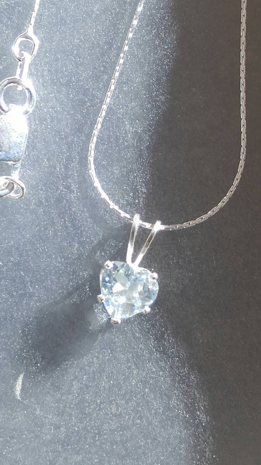Heart Aquamarine Pendant Solitaire 0.60ct with Chain Necklace Sterling Silver