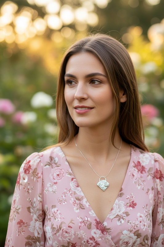 Flower Basket Pendant Rose Necklace Sterling Silver