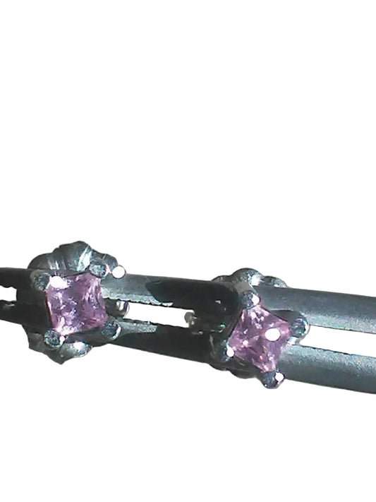 Princess Cut Pink Sapphire Stud Earrings White Gold 14kt