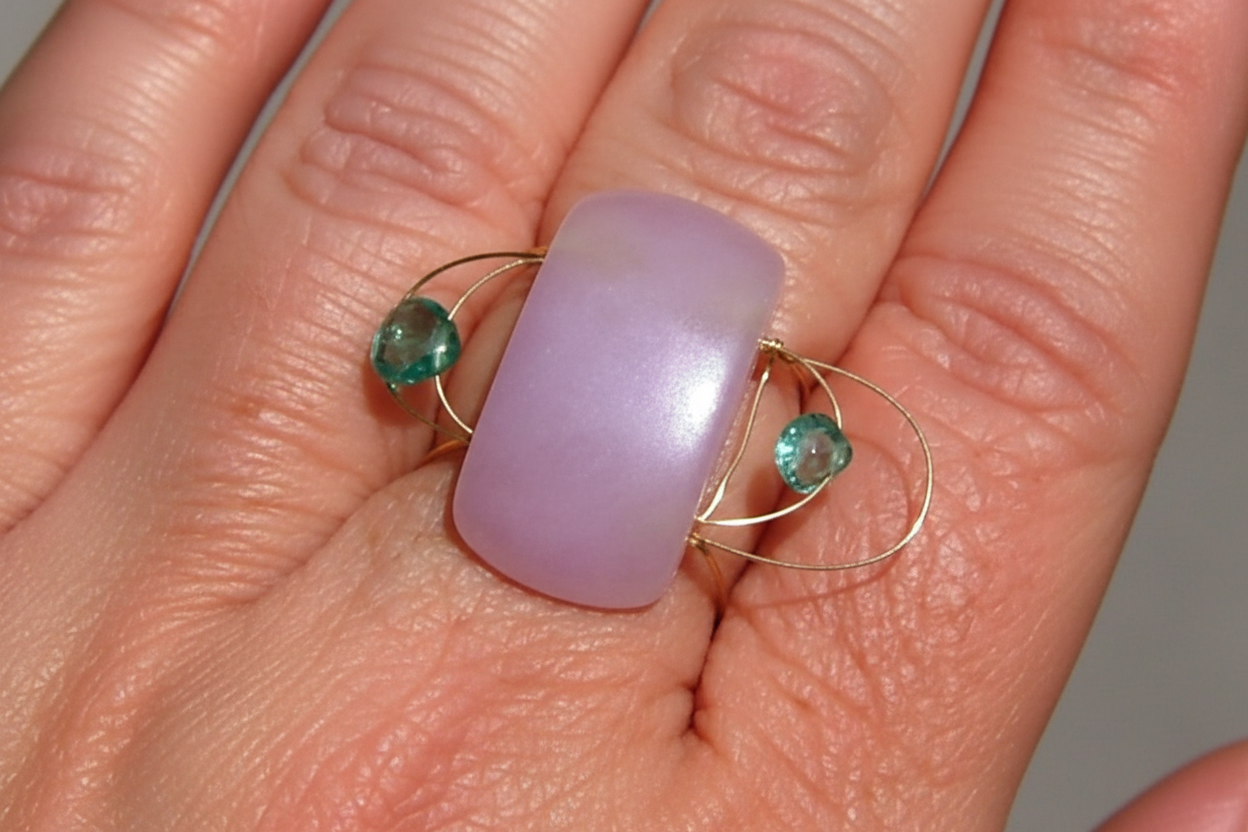 Lavender Jadeite Apatite Orbital Ring 18kt Yellow Gold