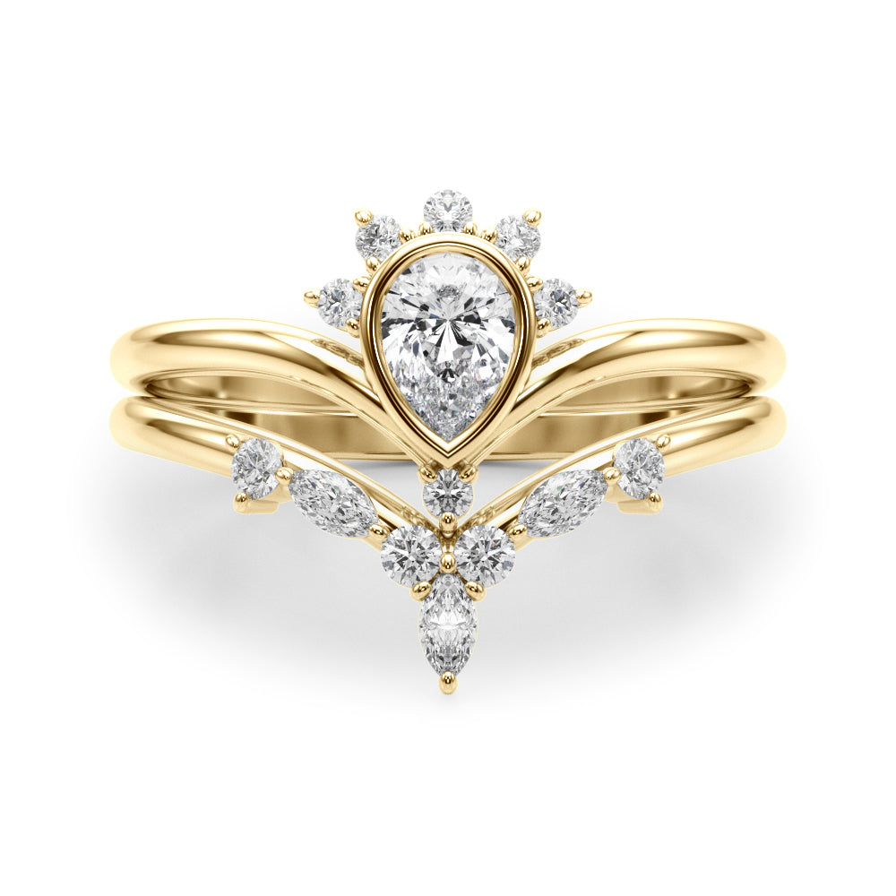 Lab Grown Diamond Crown V Ring Yellow Gold 14kt
