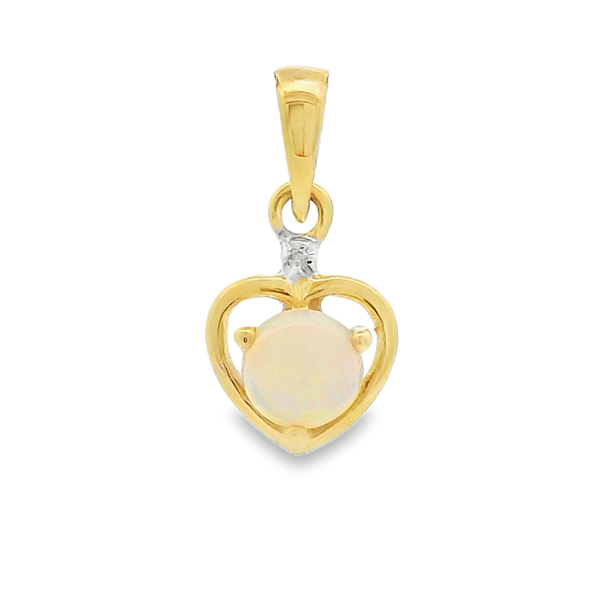 Opal diamond heart pendant yellow gold 10kt