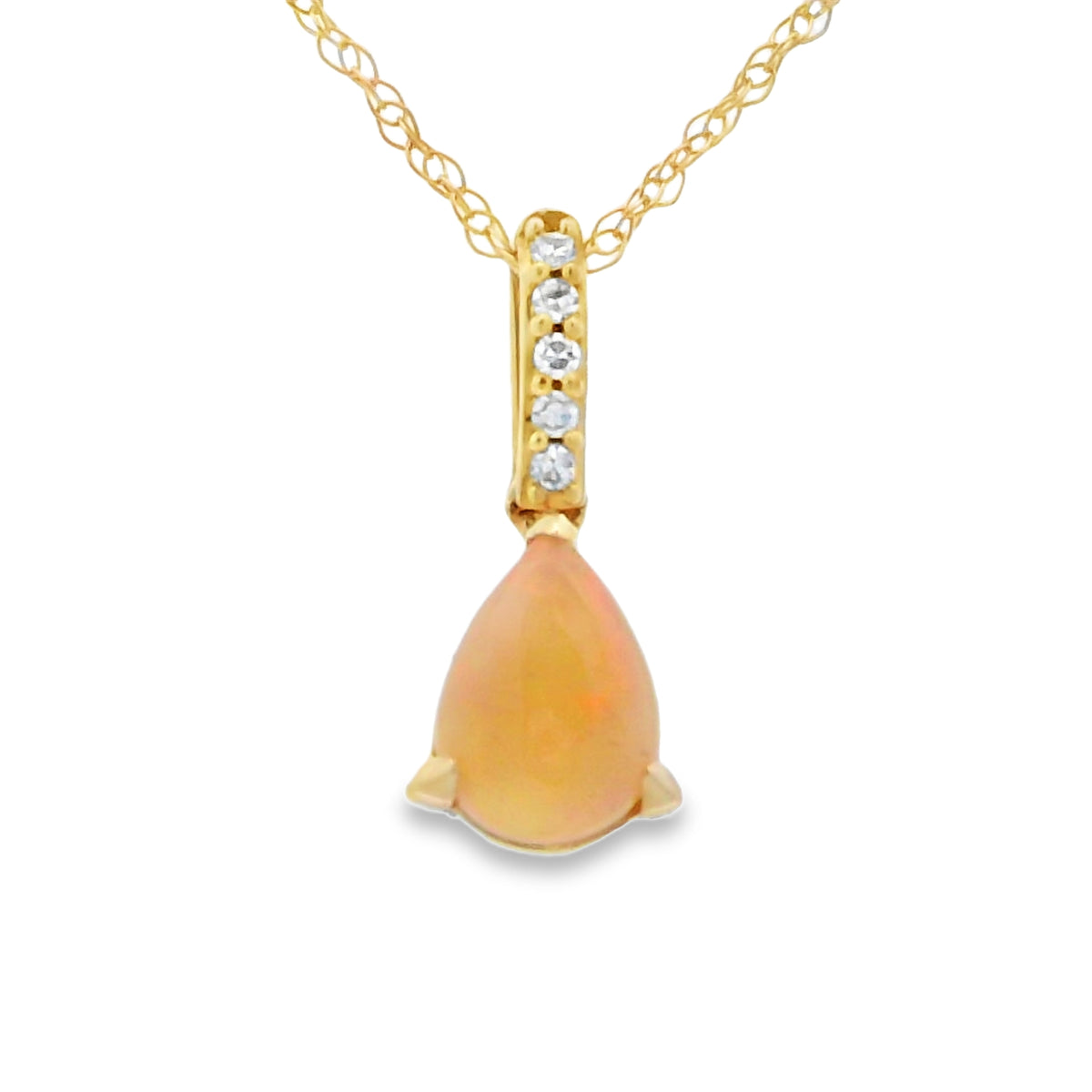 Opal diamond pendant yellow gold 10kt with chain