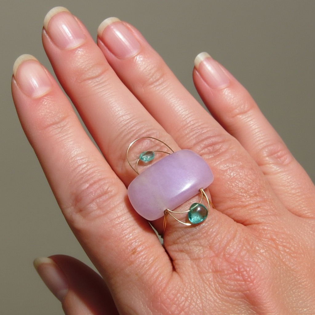 Lavender Jadeite Apatite Orbital Ring 18kt Yellow Gold