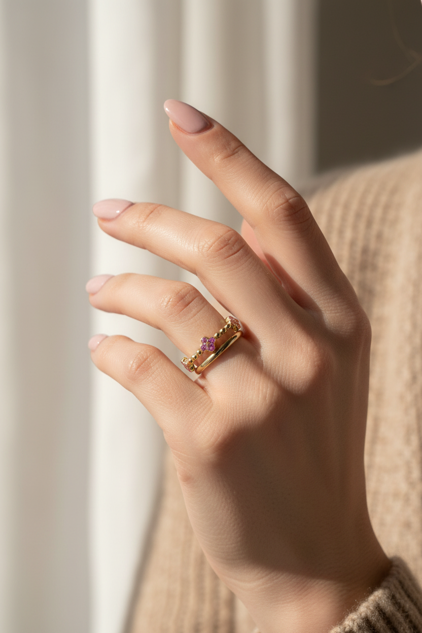 Pink Sapphire Stackable Band Ring in Solid 14kt Gold