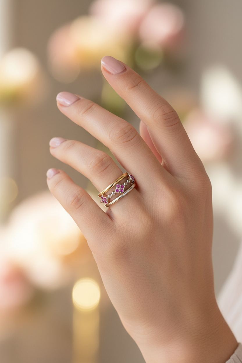 Pink Sapphire Stackable Band Ring in Solid 14kt Gold