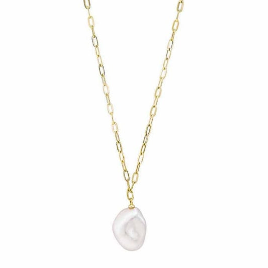 Keshi Cultured White Baroque Pearl Necklace Yellow Gold 10kt