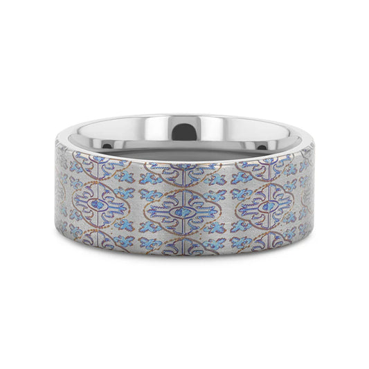 SOLACE Flat Titanium Ring with Engraved Cross Pattern