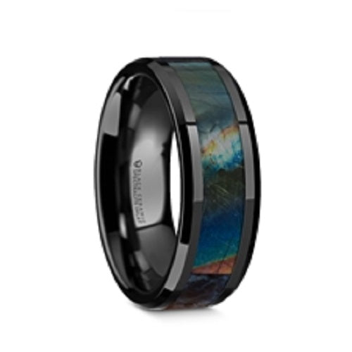 Iridescence black ceramic band ring