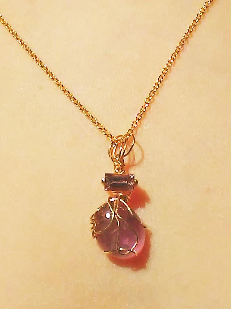 Amethyst Baguette Pink Sapphire Pendant 14kt - Gems by Gigi