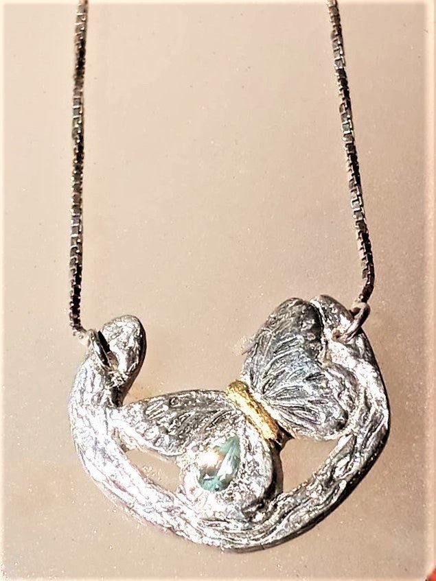 Aquamarine Butterfly Necklace Silver 22kt - Gems by Gigi