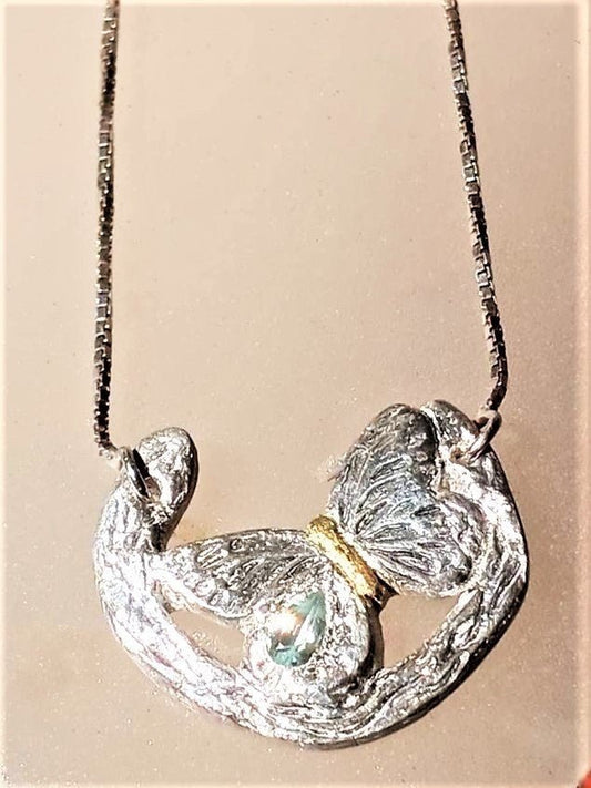 Aquamarine Butterfly Necklace Silver 22kt - Gems by Gigi
