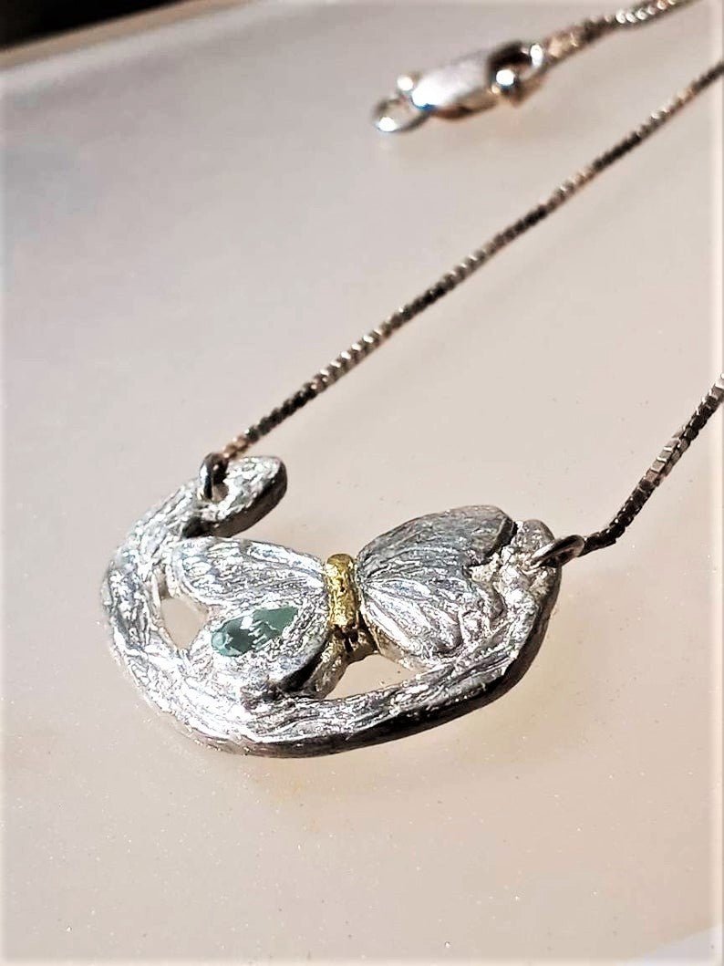 Aquamarine Butterfly Necklace Silver 22kt - Gems by Gigi