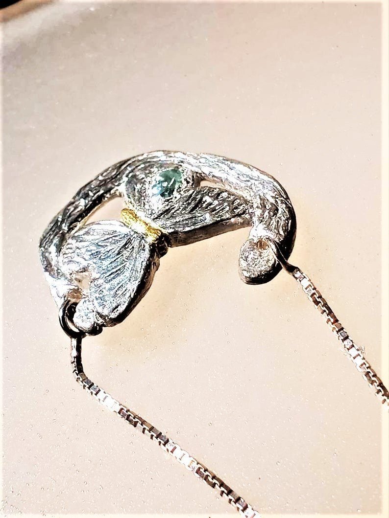 Aquamarine Butterfly Necklace Silver 22kt - Gems by Gigi