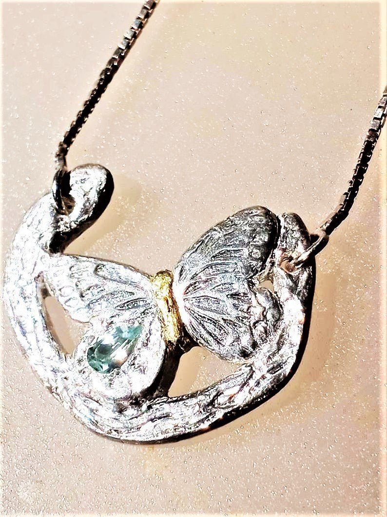 Aquamarine Butterfly Necklace Silver 22kt - Gems by Gigi