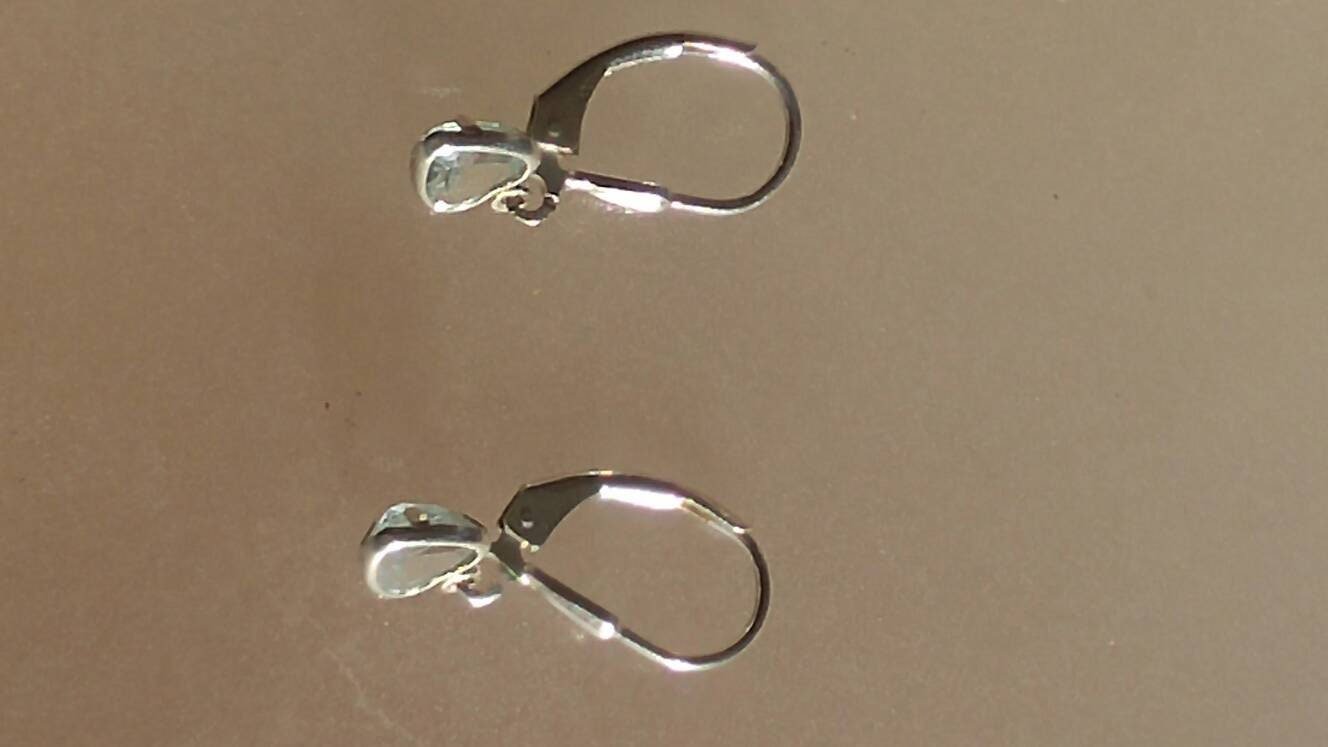 Aquamarine Dangle Heart Earrings Sterling Silver - Gems by Gigi