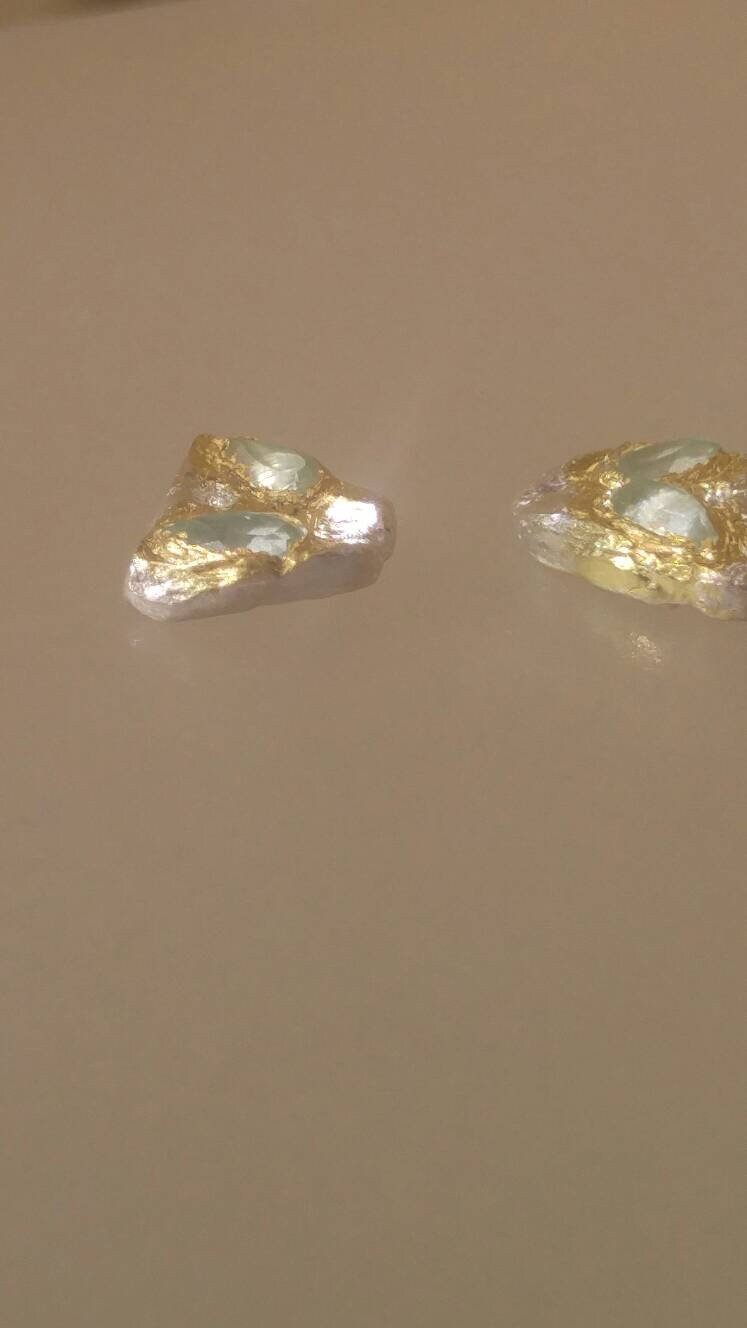 Aquamarine Earring Jackets with Sapphire Stud Earrings Fine Silver 22kt Yellow Gold - Gems by Gigi