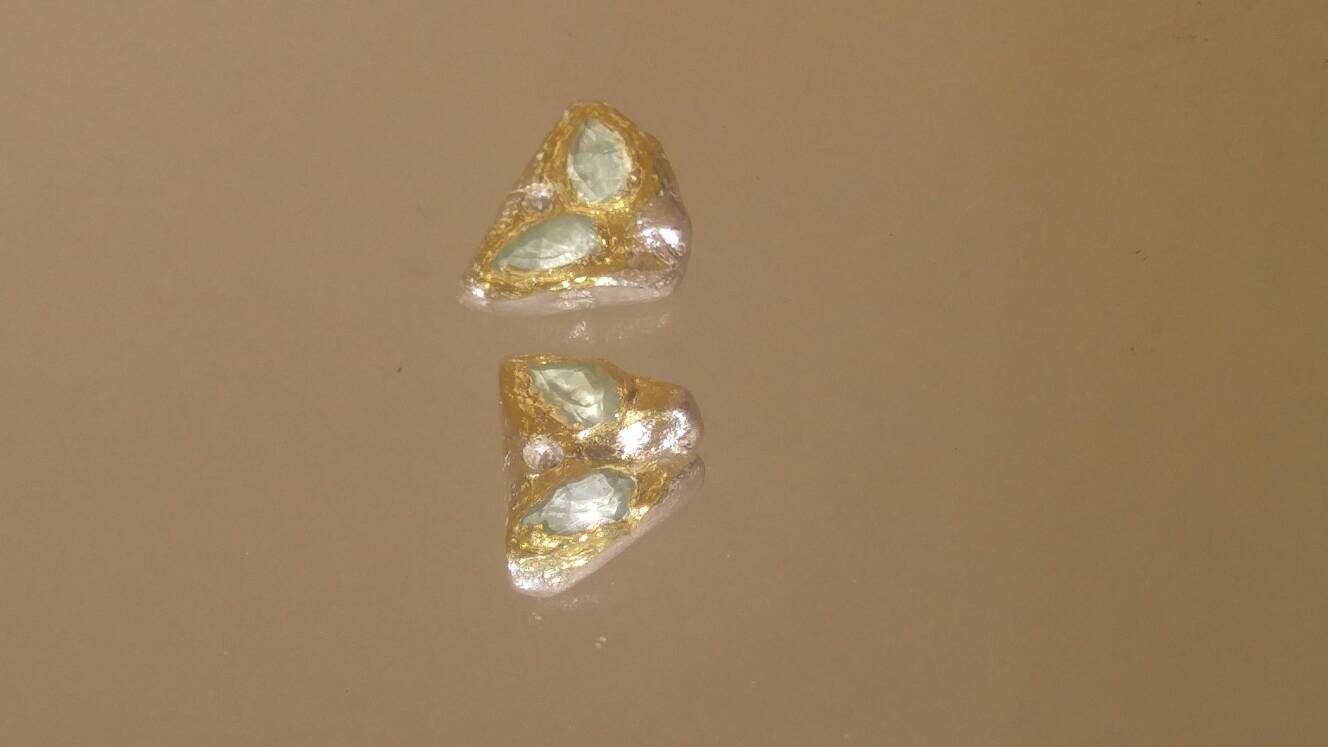 Aquamarine Earring Jackets with Sapphire Stud Earrings Fine Silver 22kt Yellow Gold - Gems by Gigi