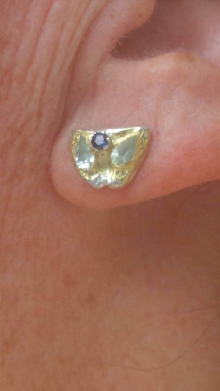 Aquamarine Earring Jackets with Sapphire Stud Earrings Fine Silver 22kt Yellow Gold - Gems by Gigi