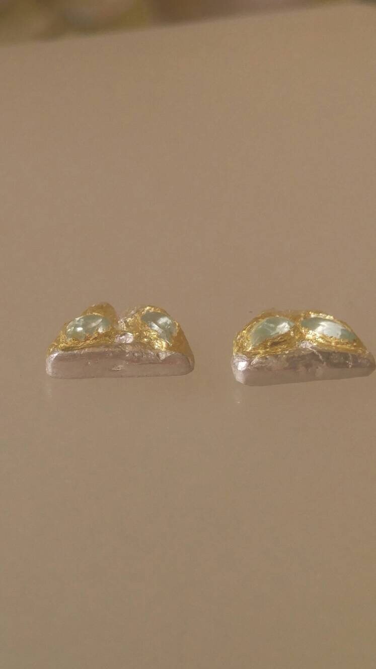 Aquamarine Earring Jackets with Sapphire Stud Earrings Fine Silver 22kt Yellow Gold - Gems by Gigi