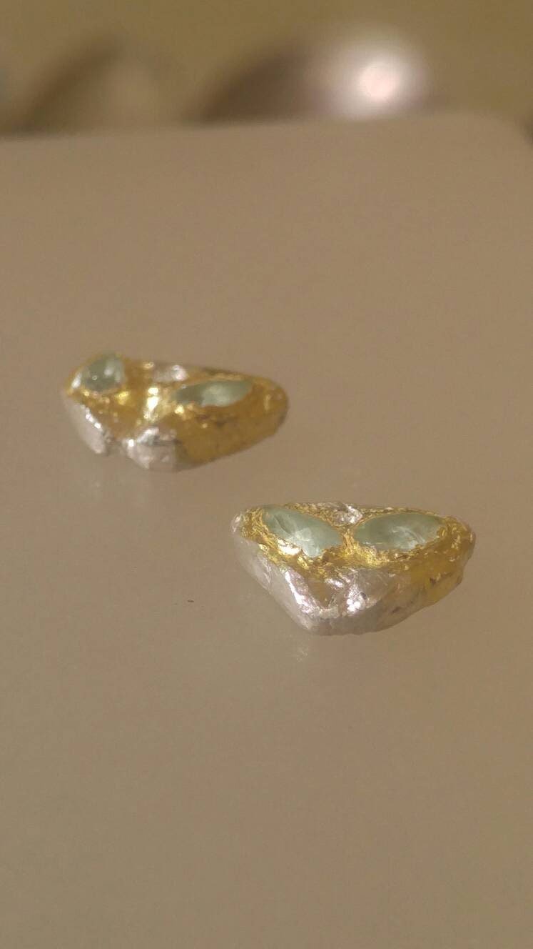 Aquamarine Earring Jackets with Sapphire Stud Earrings Fine Silver 22kt Yellow Gold - Gems by Gigi
