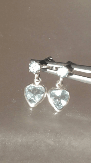 Aquamarine Heart Dangle Stud Earrings 1.45ct Sterling Silver - Gems by Gigi